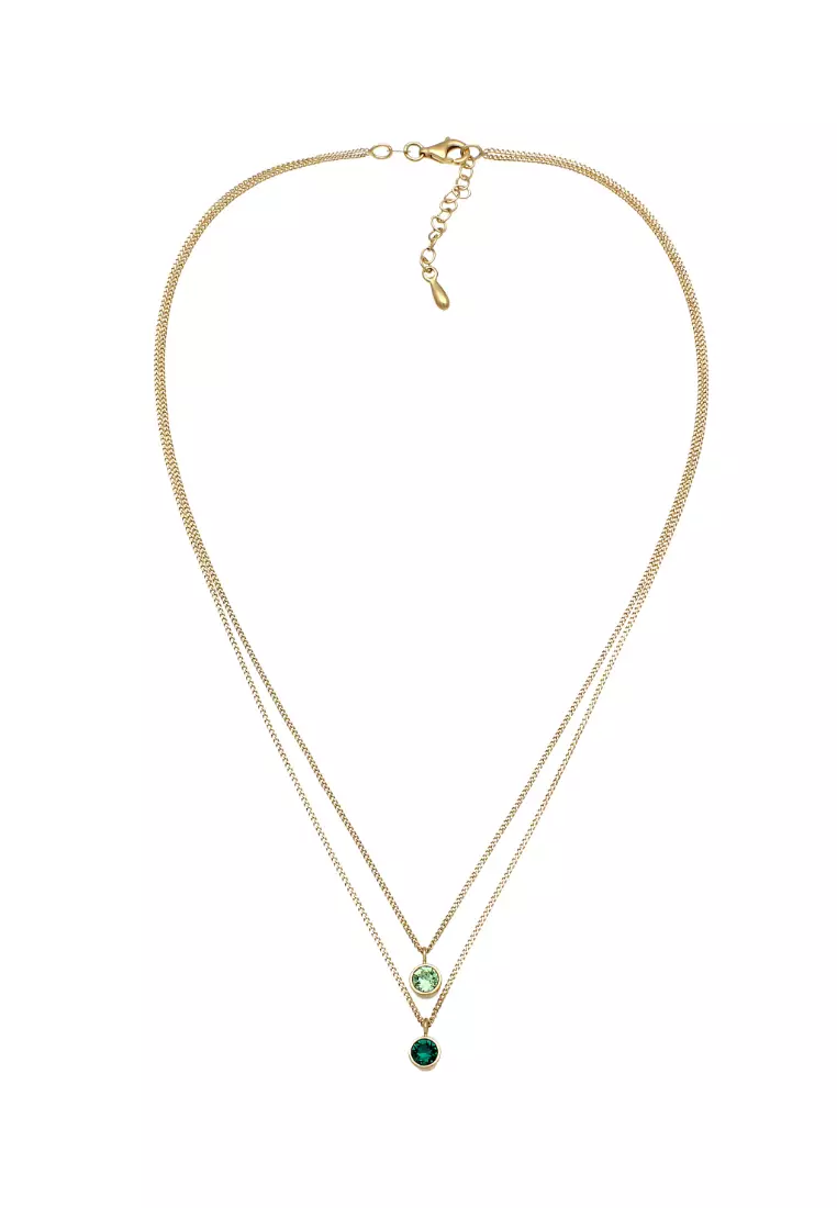 Necklace Layer Light Green Crystals Gold Plated
