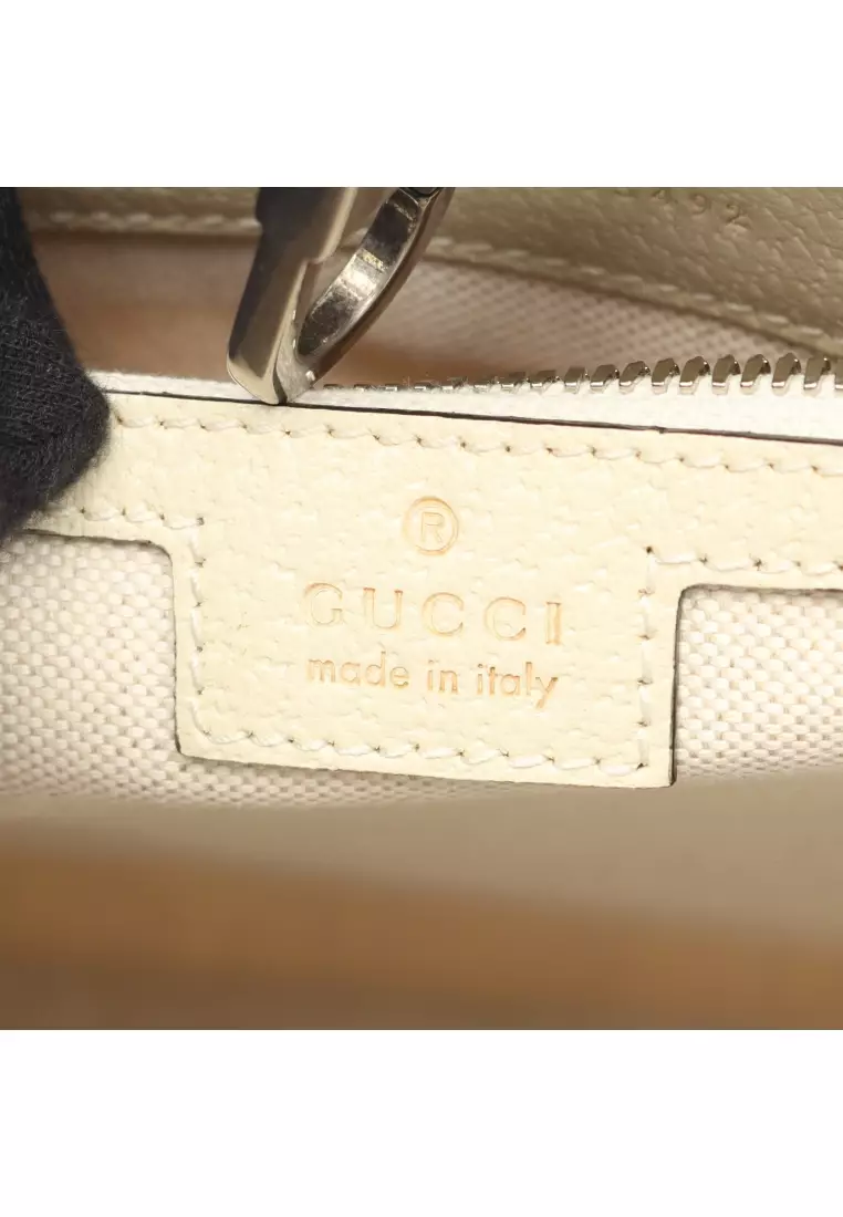 Pre-Loved Gucci Interlocking G Small Handbag tote bag canvas leather off white Brown multicolor 2WAY