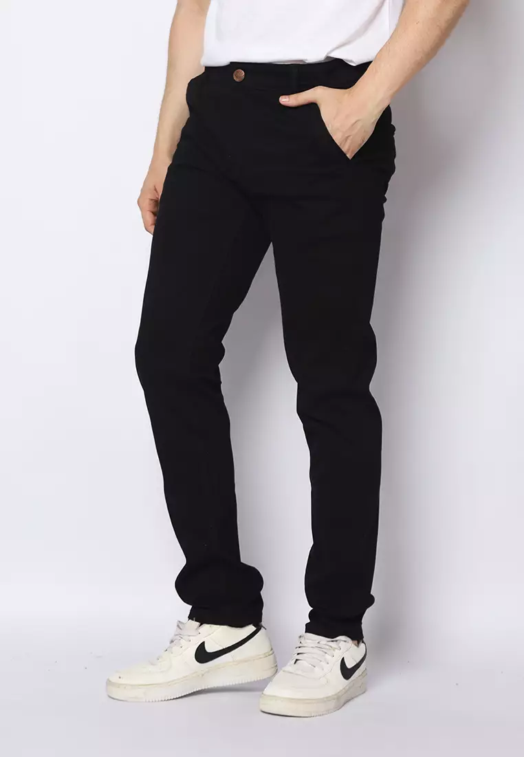 2nd RED Celana Panjang Pria Katun Chinos Slim Fit Cheers Mate Hitam 112501