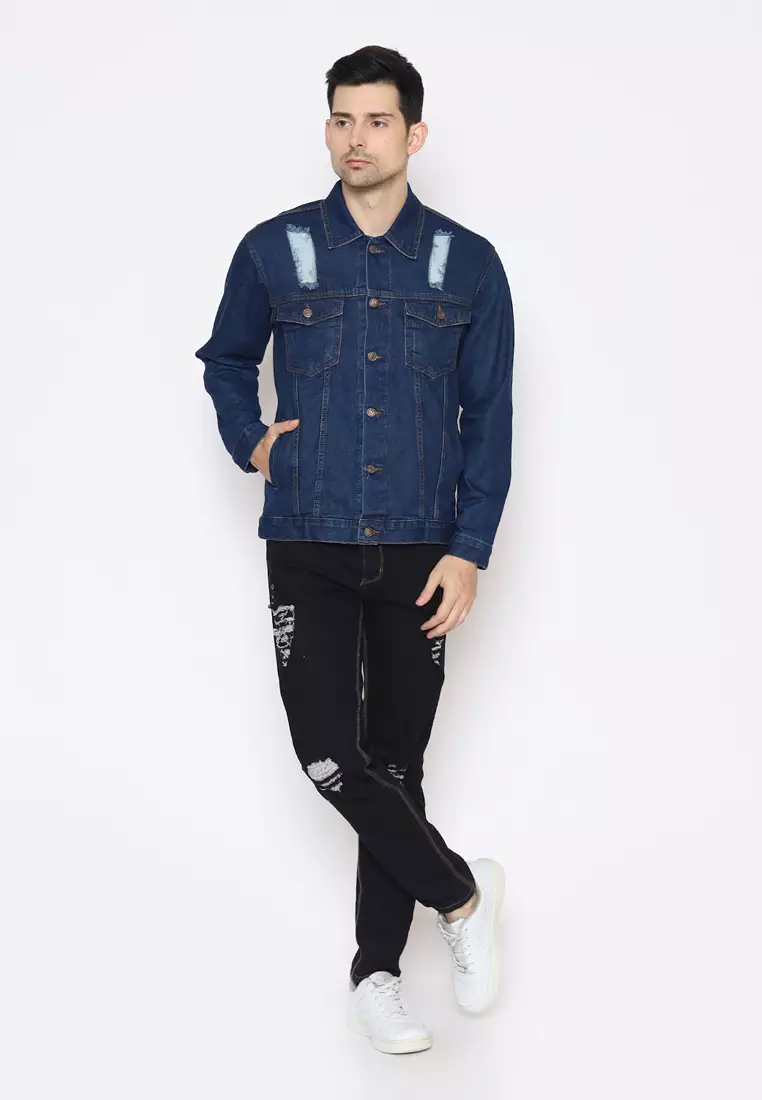 Jaket Ripped Denim Pria Topaz Dark Blue 192102N