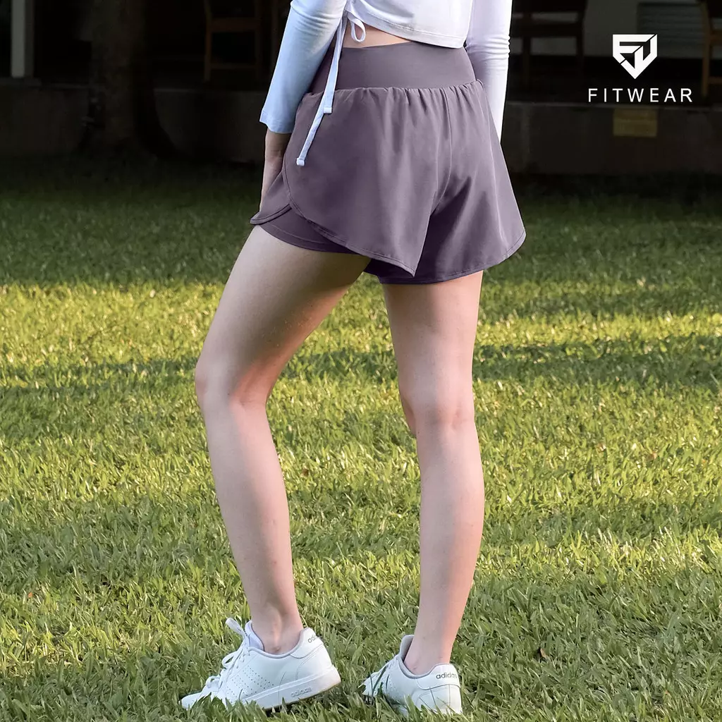 Fitwear - Celana Pendek + Inner Olahraga Wanita MELINDA CROSS WAIST SHORT - PURPLE MAUVE
