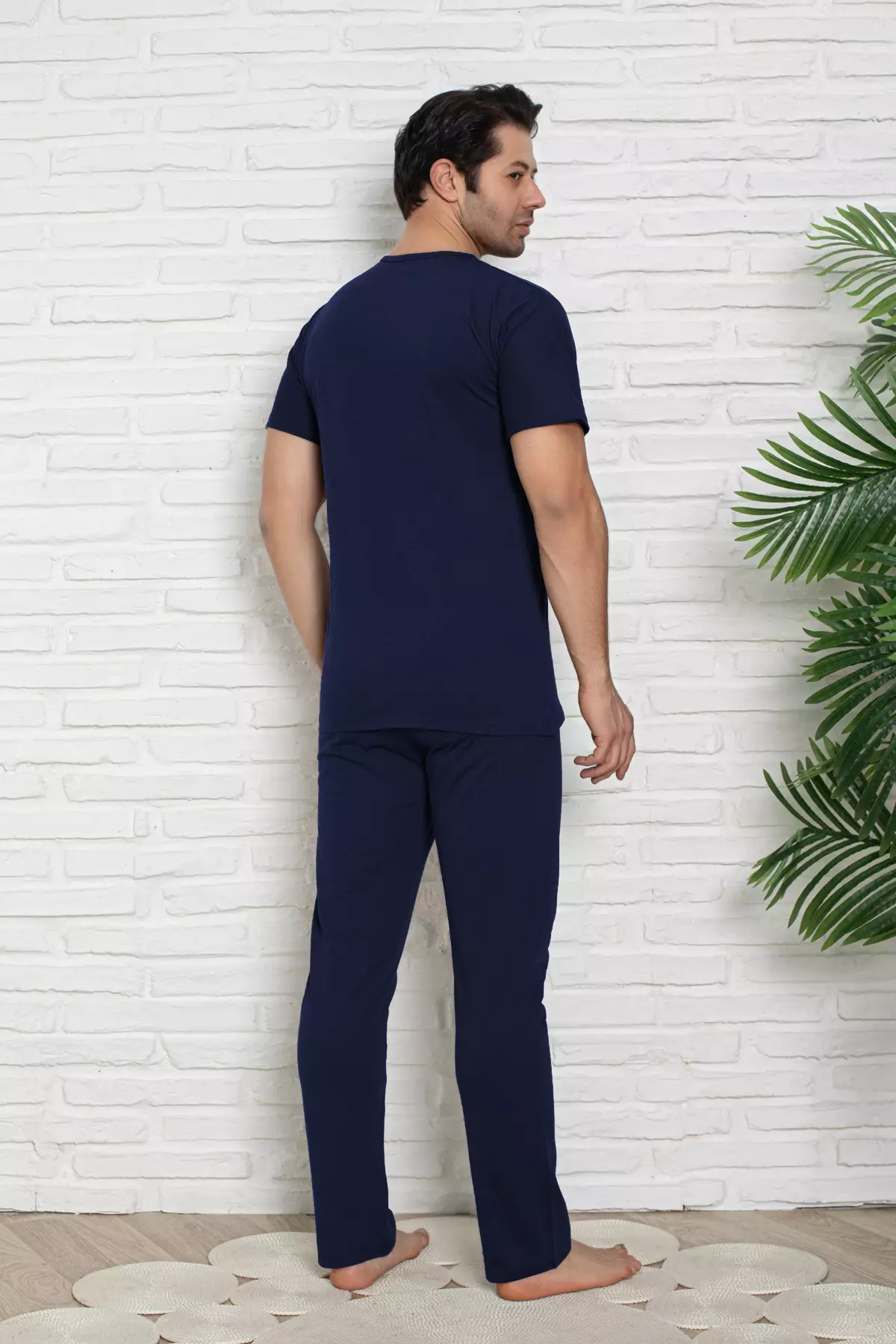 Navy Blue Regular Fit Knitted Pajamas Set Tmnss25Pt00040
