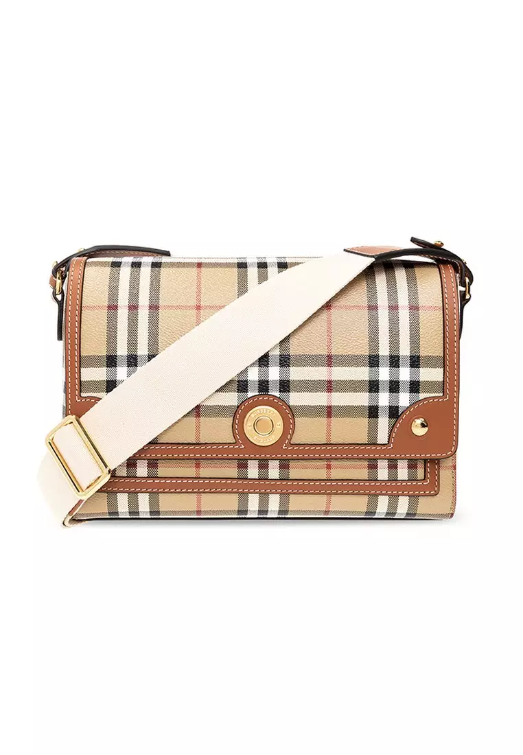 BURBERRY: Briar bag in canvas check and leather - Brown