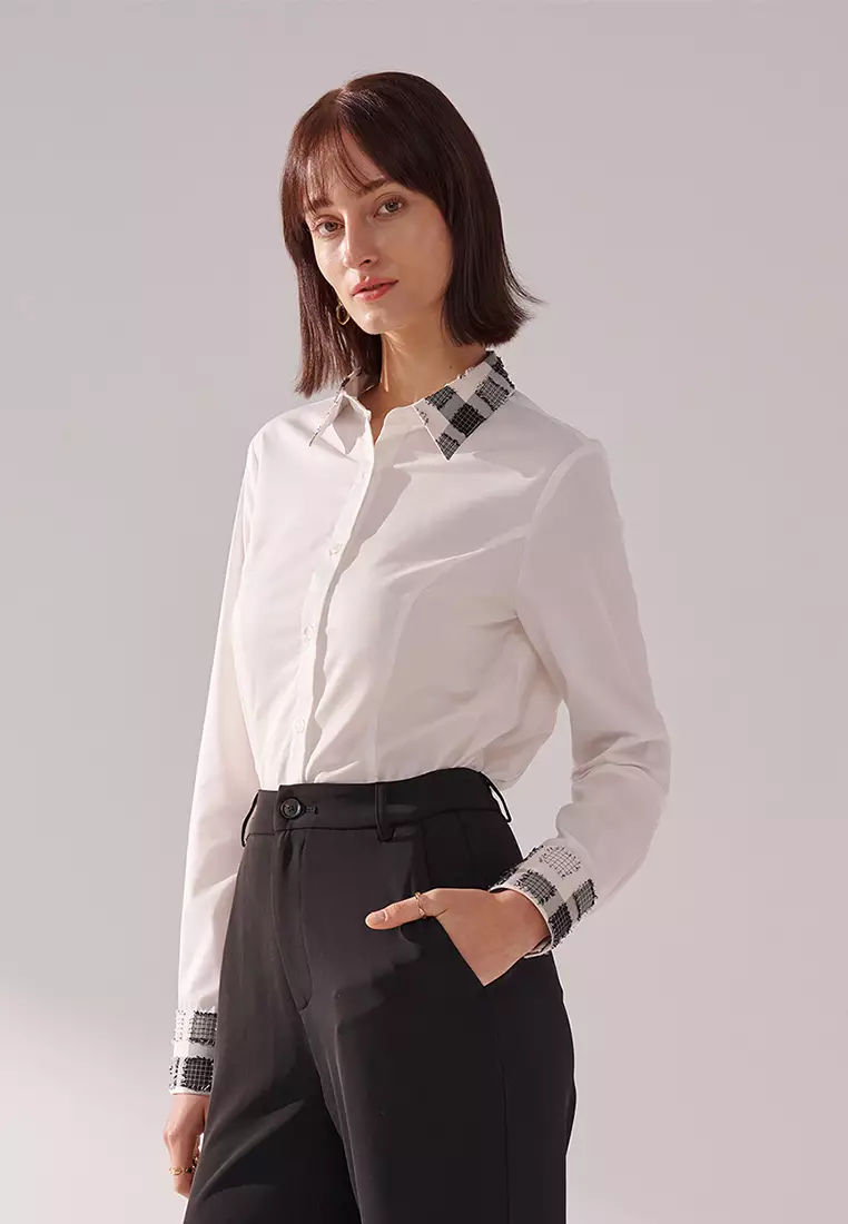 SST&C Check Collar White Skinny Shirt