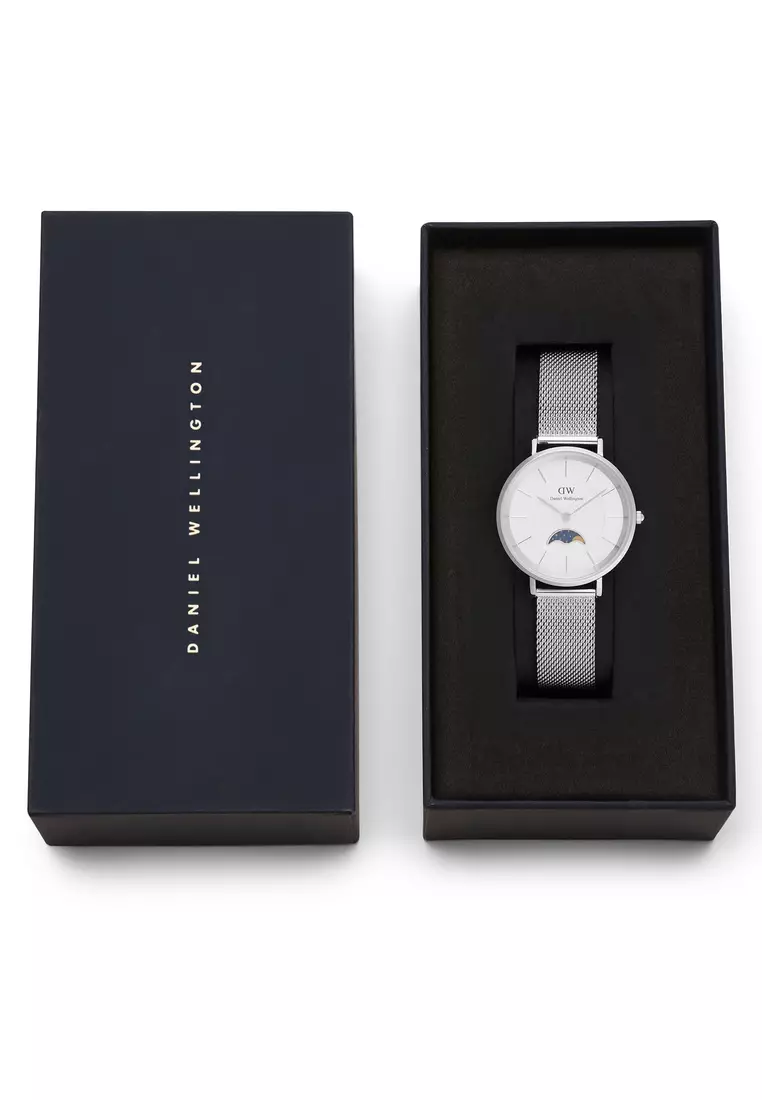 Petite Lune 32mm Sterling Silver White - Moonphase Dial - Women Watch stainless steel moonhphase watch DW Official Authentic Original
