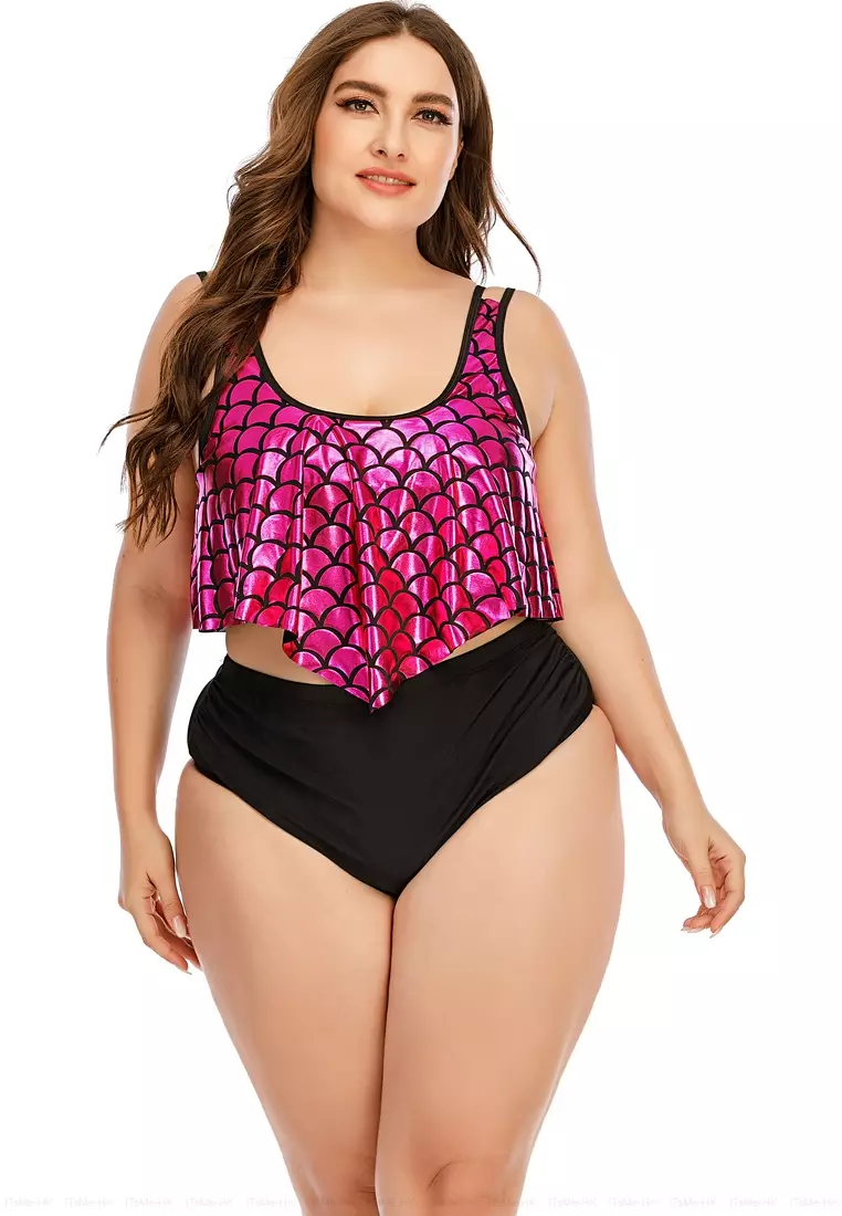 Plus Size Swimsuit Women Animal Geometric Print Flat Neck Strap