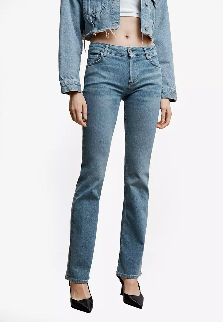 Mango cropped kick flare jeans in light blue