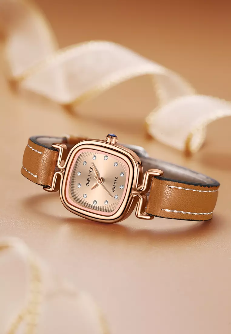 Jam Tangan Wanita Original Korea Retro Anggun Kuarsa Berlian Jam Tangan Cewek 5996 brown