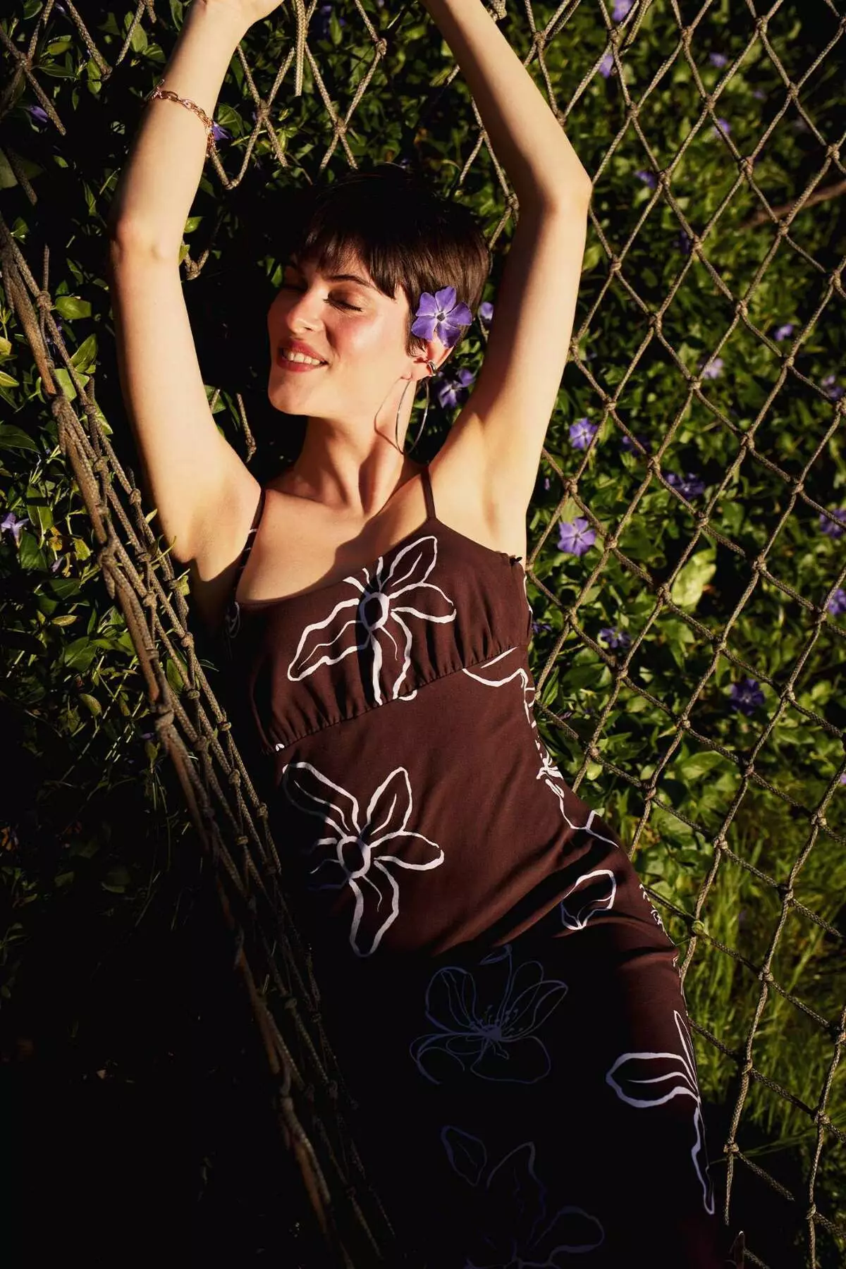 Floral Linen Blend Strap Midi Dress F4098Ax25Sm