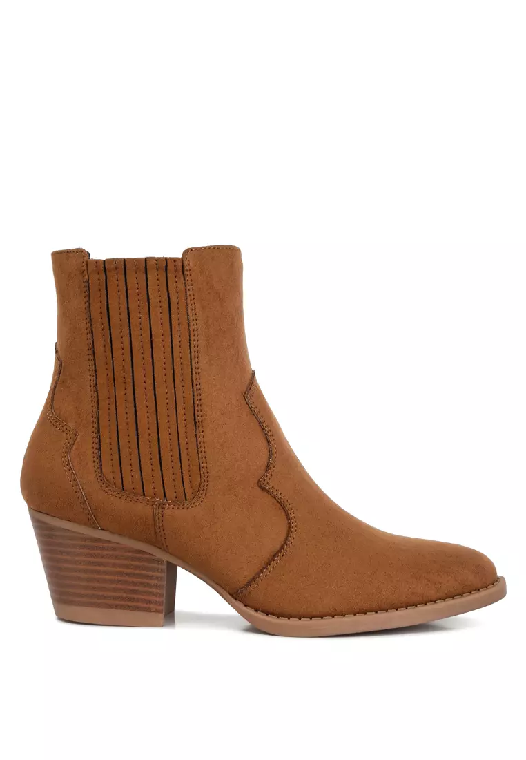 Discount on London Rag  shoes - SKU: Tan Ankle Length Low Heel Cowboy Boots