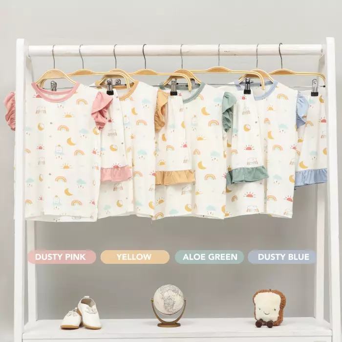 Mooi Setelan Anak Perempuan Tencel Ruffle Mochi Set - Aloe Green
