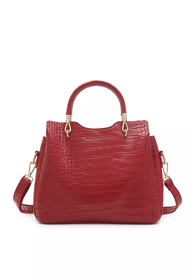 Women's 3-in-1 Handbag with Pouch & Purse (3-in-1 Tas Wanita & Dompet Wanita) - Merah