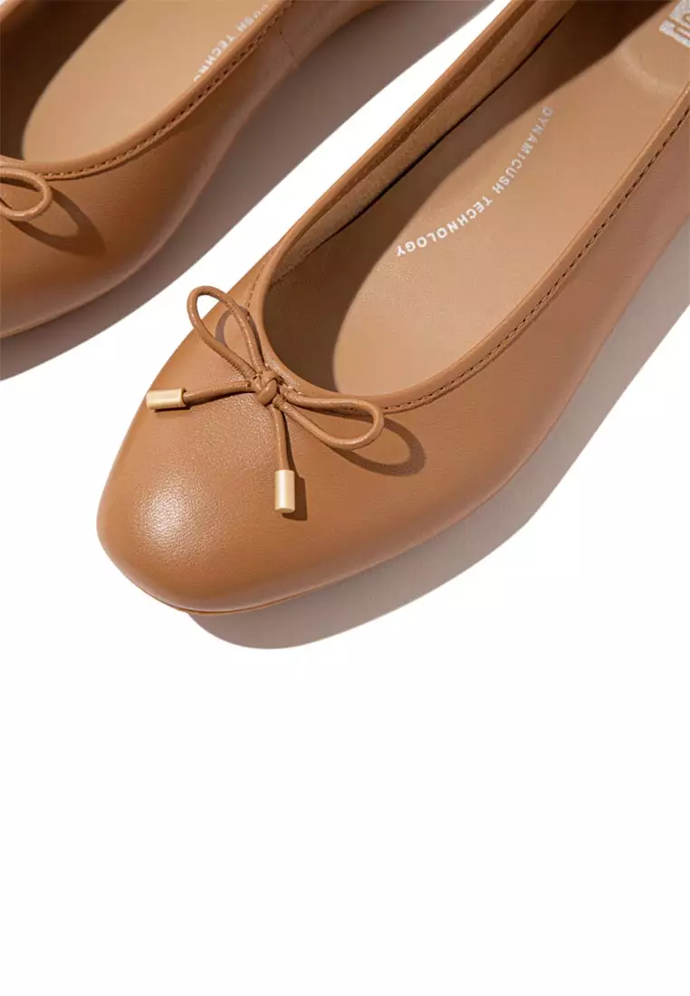 DELICATO Women's Bow Soft Leather Ballet Flats - Dessert Tan (HX8-A69)