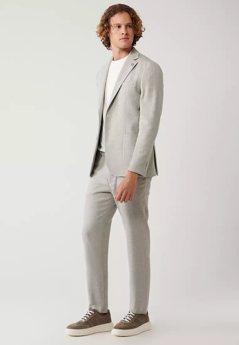 Men's Gray Unlined Linen Blended Lightweight Jacket A41Y4029