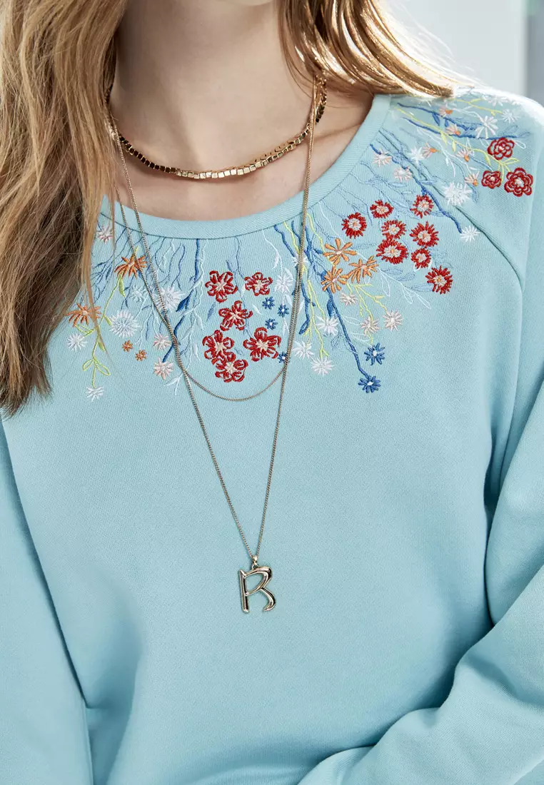 Lucky brand floral hot sale embroidered sweatshirt