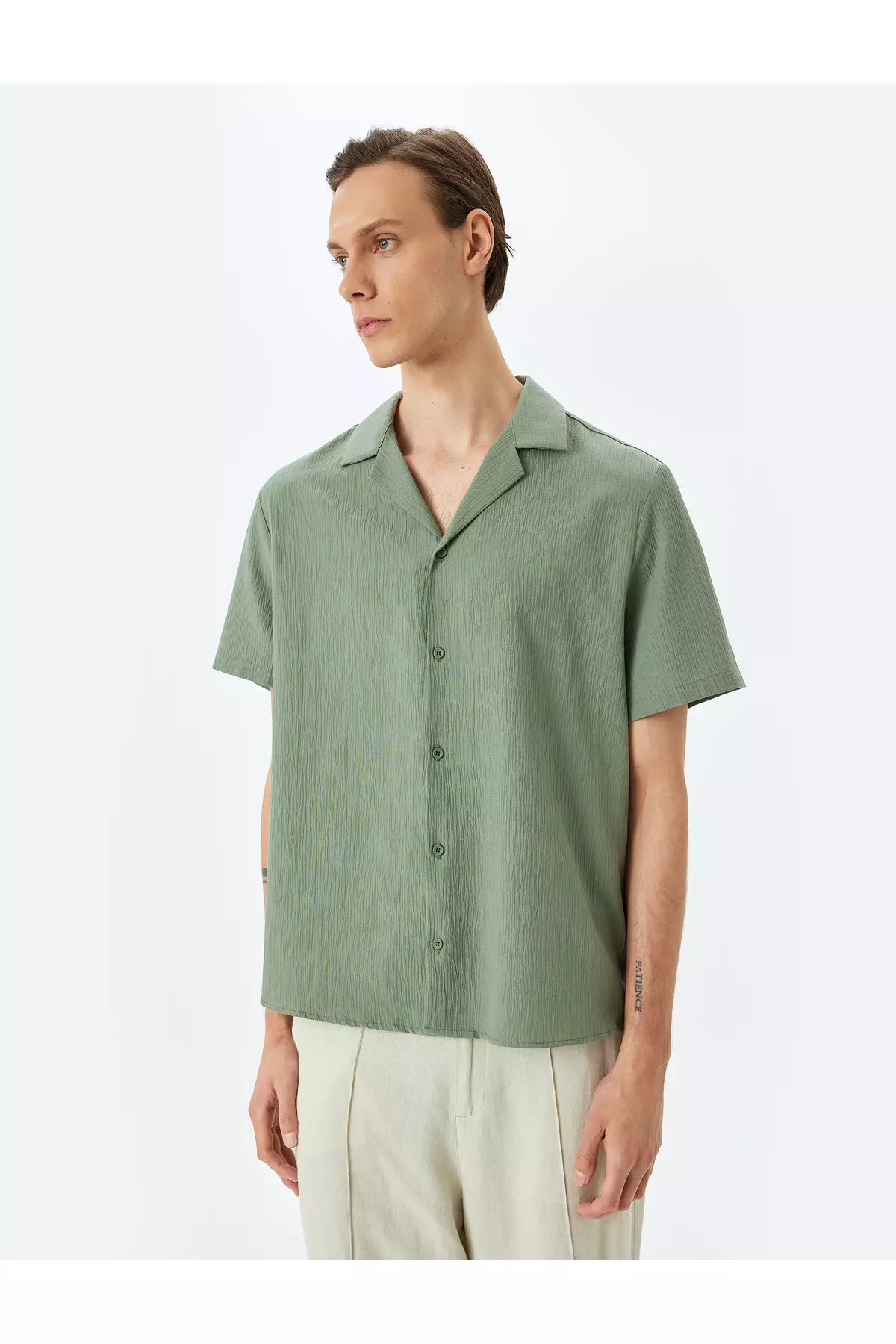 Buttoned Cotton Blend Regular Fit Textured Short Sleeve Shirt