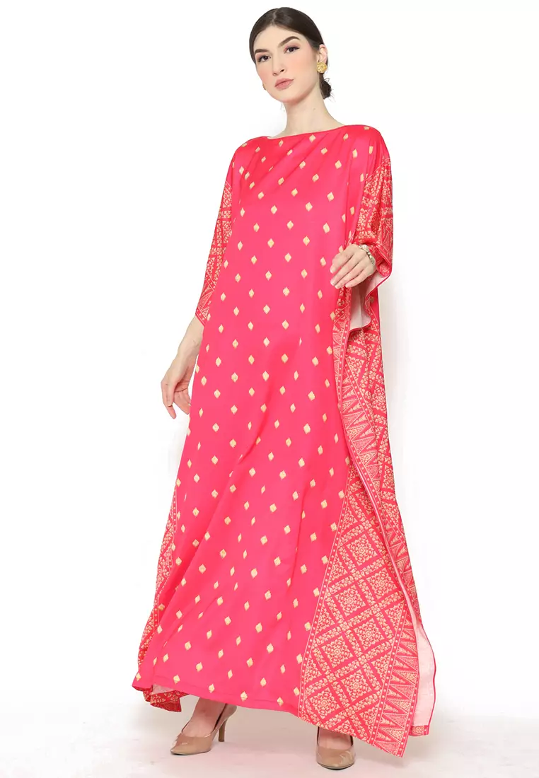 Kanzi Exclusive Short Sleeve Songket Kaftan Pink
