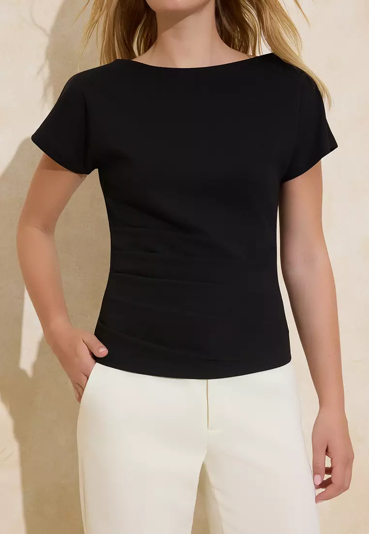 Boat Neck Ruched Top