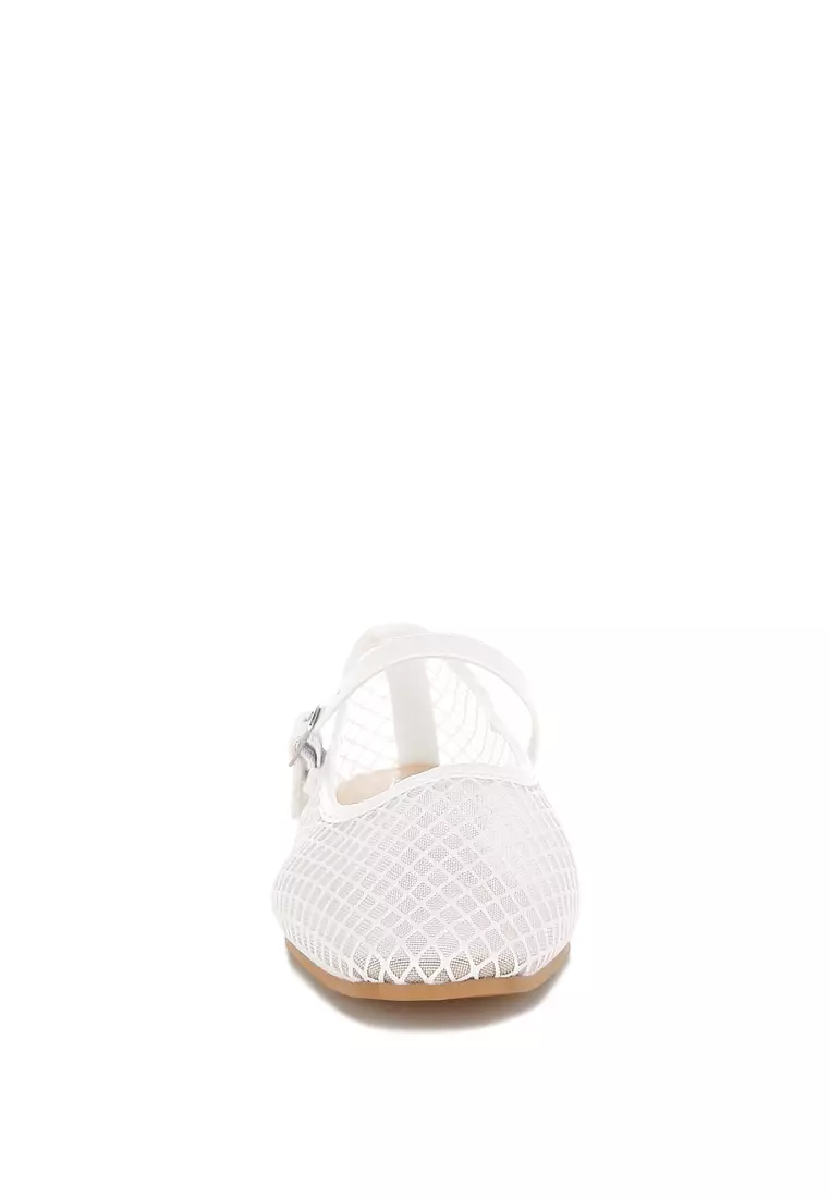 Mesh Mary Jane Flats in White