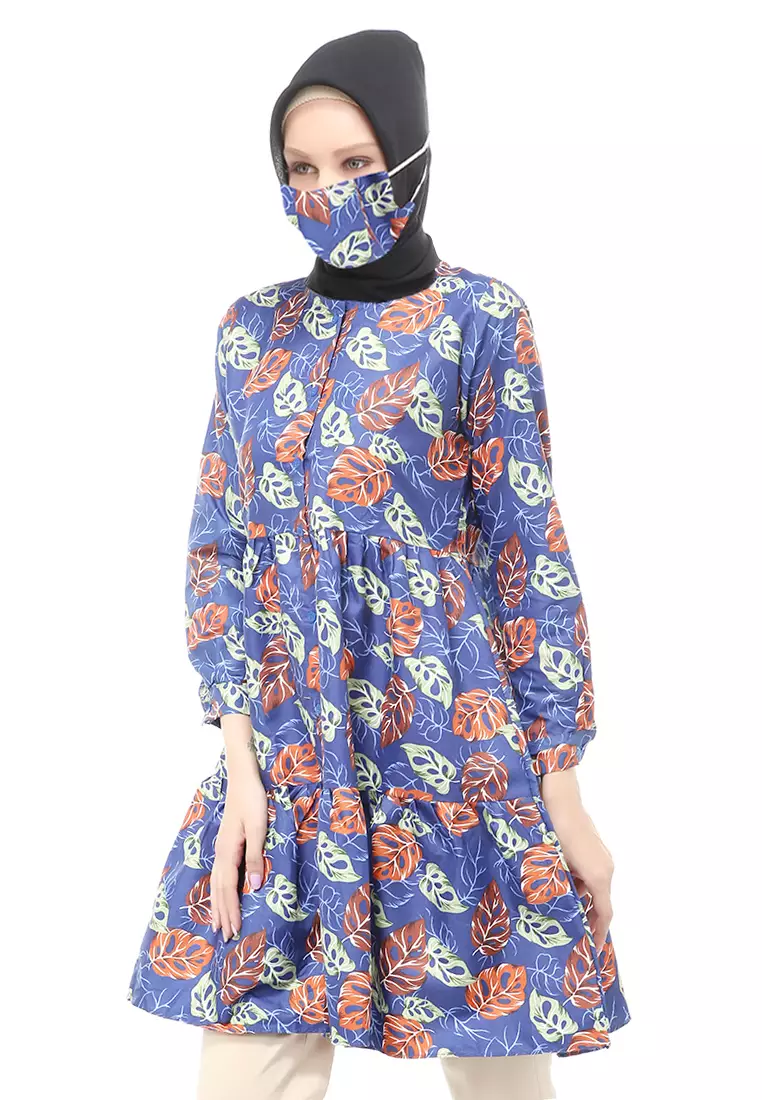 Sania Tunik Muslimah Atasan Wanita Long Sleeve Free Face Mask Premium Quality - 10 Navy