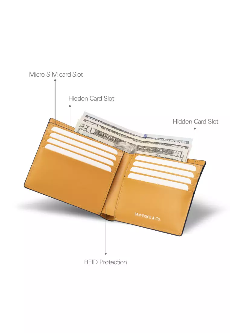 Cosmopolitan Slim Leather Wallet (Navy & Orange)