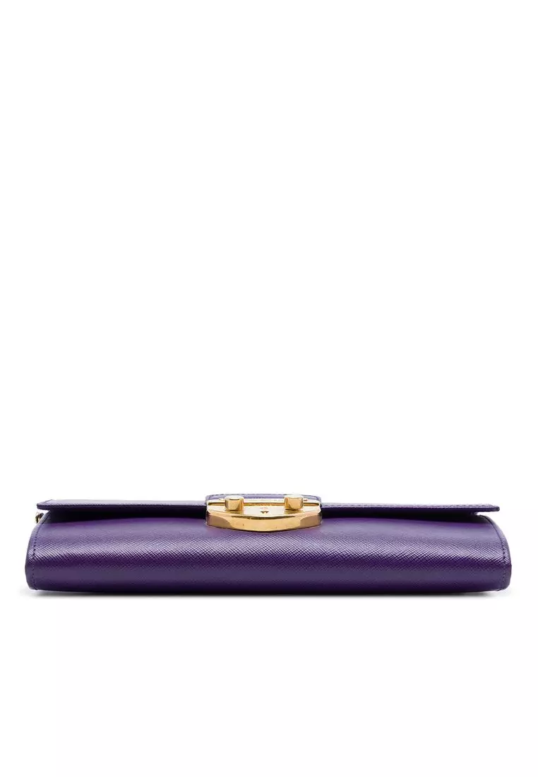 Pre-Loved Prada Saffiano Sound Lock Wallet On Chain
