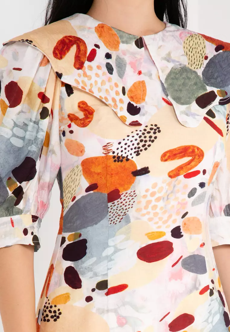 Oversized Bib Art Print Dress