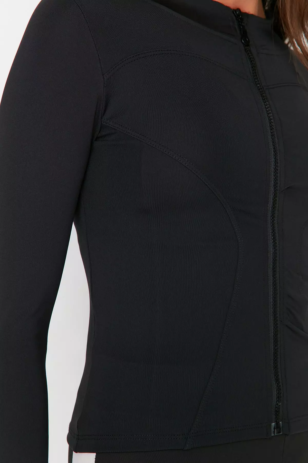 Black Body-Fitting Zip-Up Stand Collar Knitted Sports Jacket/Sweatshirt Twoaw23Bz592