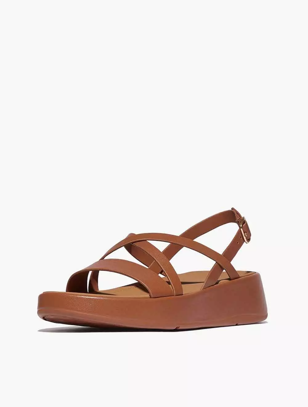Fitflop F-Mode Leather Flatform Strappy Back-Strap Sandals - Deep Tan