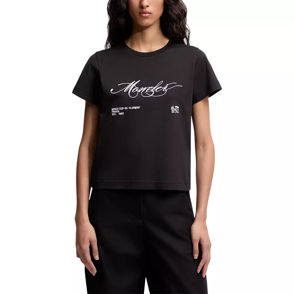 Embroidered Cursive Logo Cotton T-Shirt Black