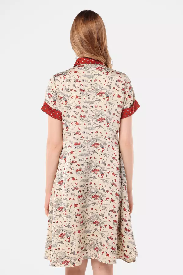 MINIMAL - Eriana - Dress Lipit Motif Gringsing - Red Warna Red