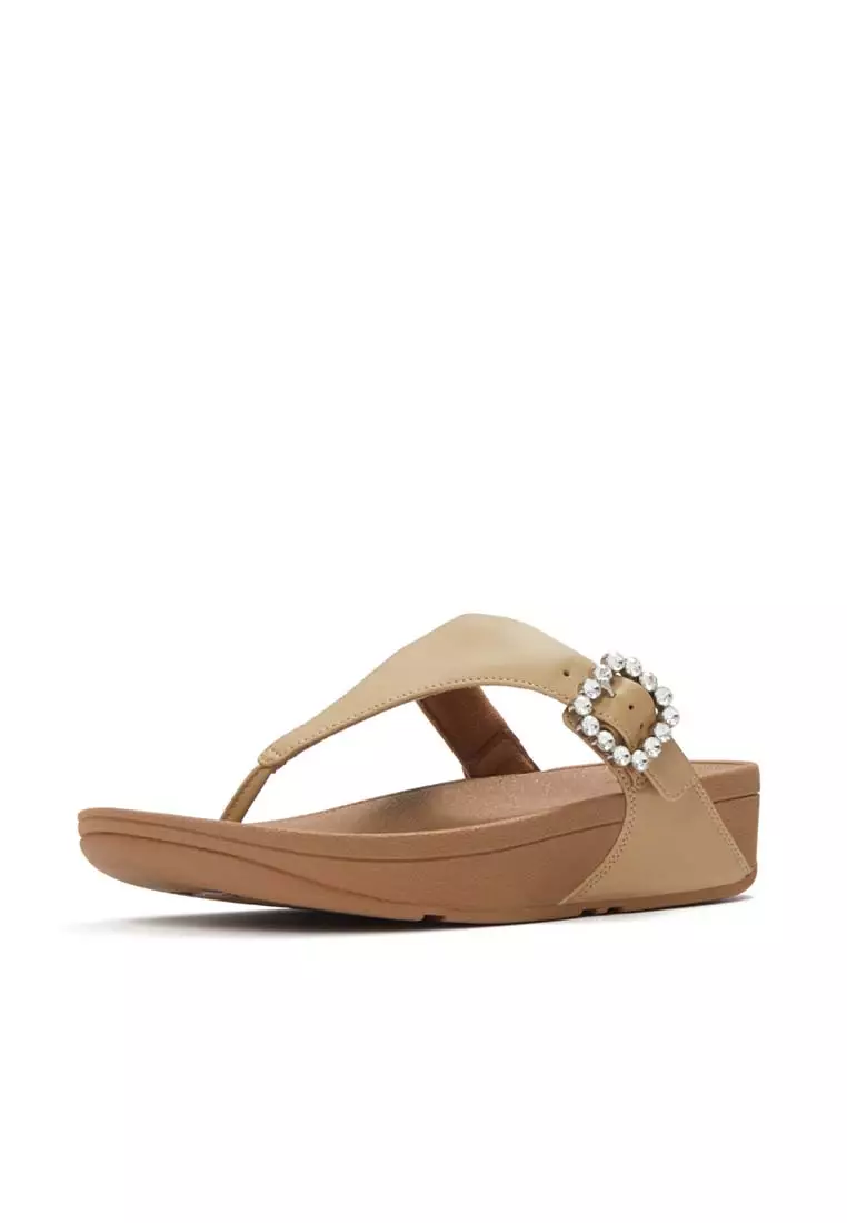 FitFlop LULU Crystal-Buckle Leather Toe-Post Sandals - Cappuccino (E1D-923)