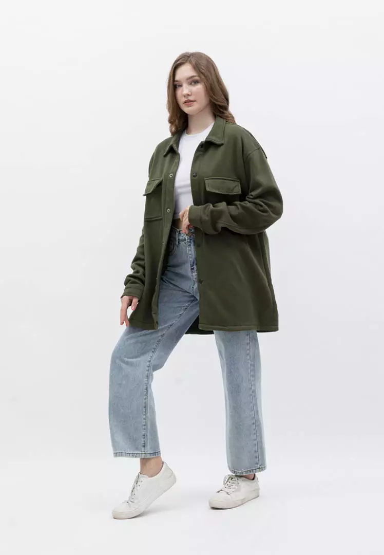 Houseofcuff Jaket Kemeja Casual Pria Wanita Unisex Soft Fleece Army