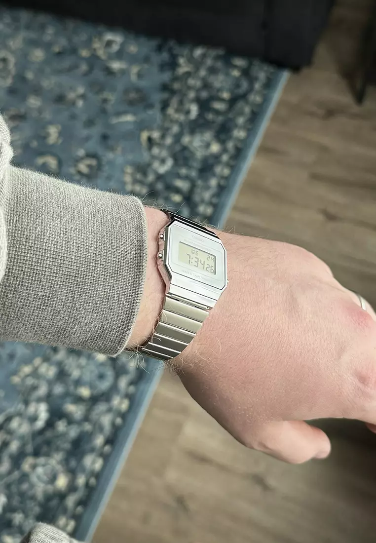 Vintage Unisex Digital Watch A700WEV-7A Silver Stainless Steel Strap