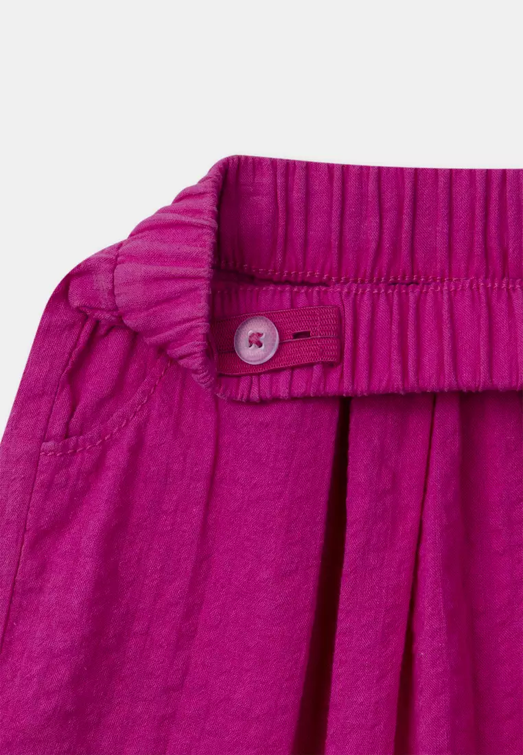 Fuchsia pink shorts with floral embroidery