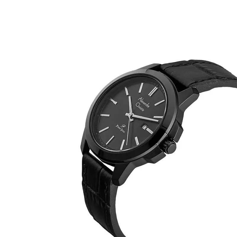 Jam Tangan Wanita Alexandre Christie Primo Steel AC 1017 LD LIPBA Black Dial Black Leather Strap