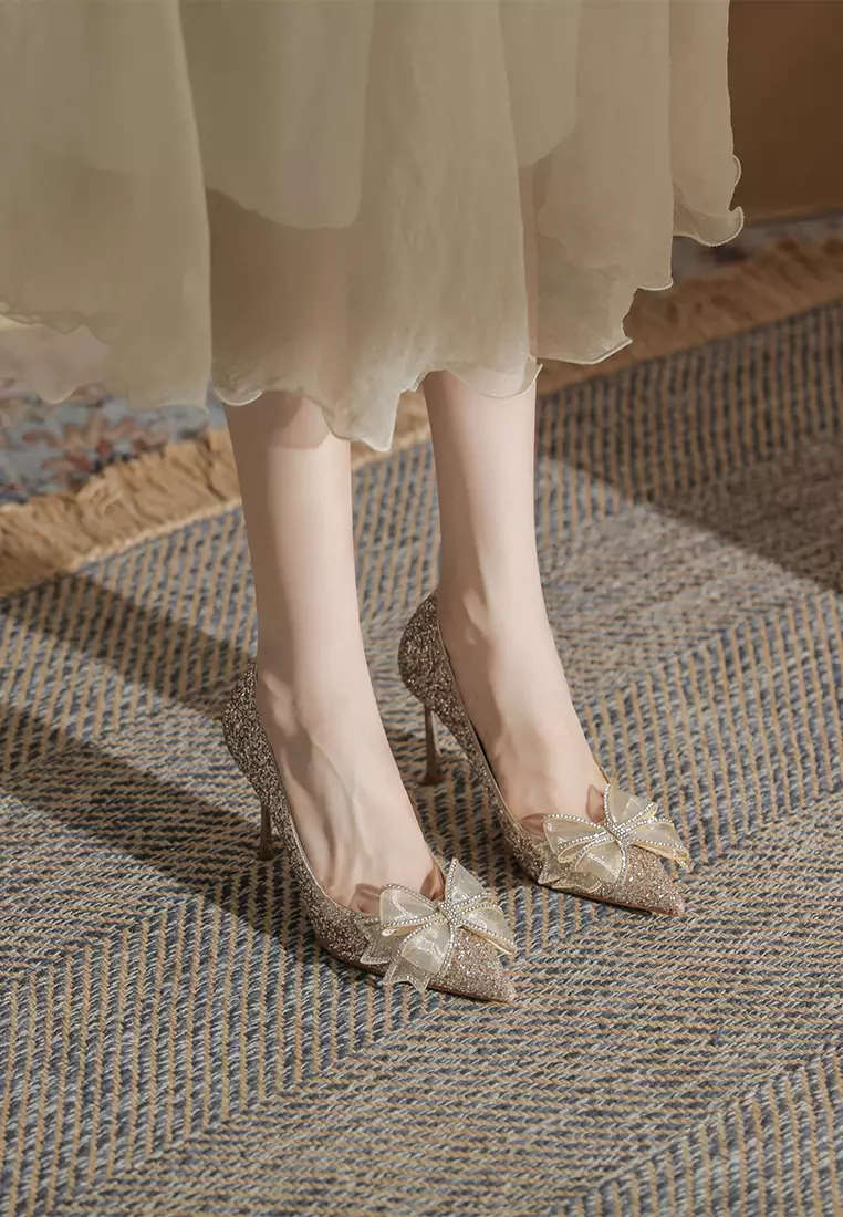 8CM Rosette Glett Leather High Heels Shoes IF819-1