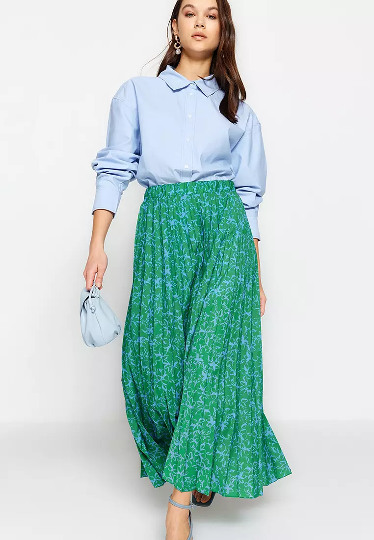Pleated Printed Skirt