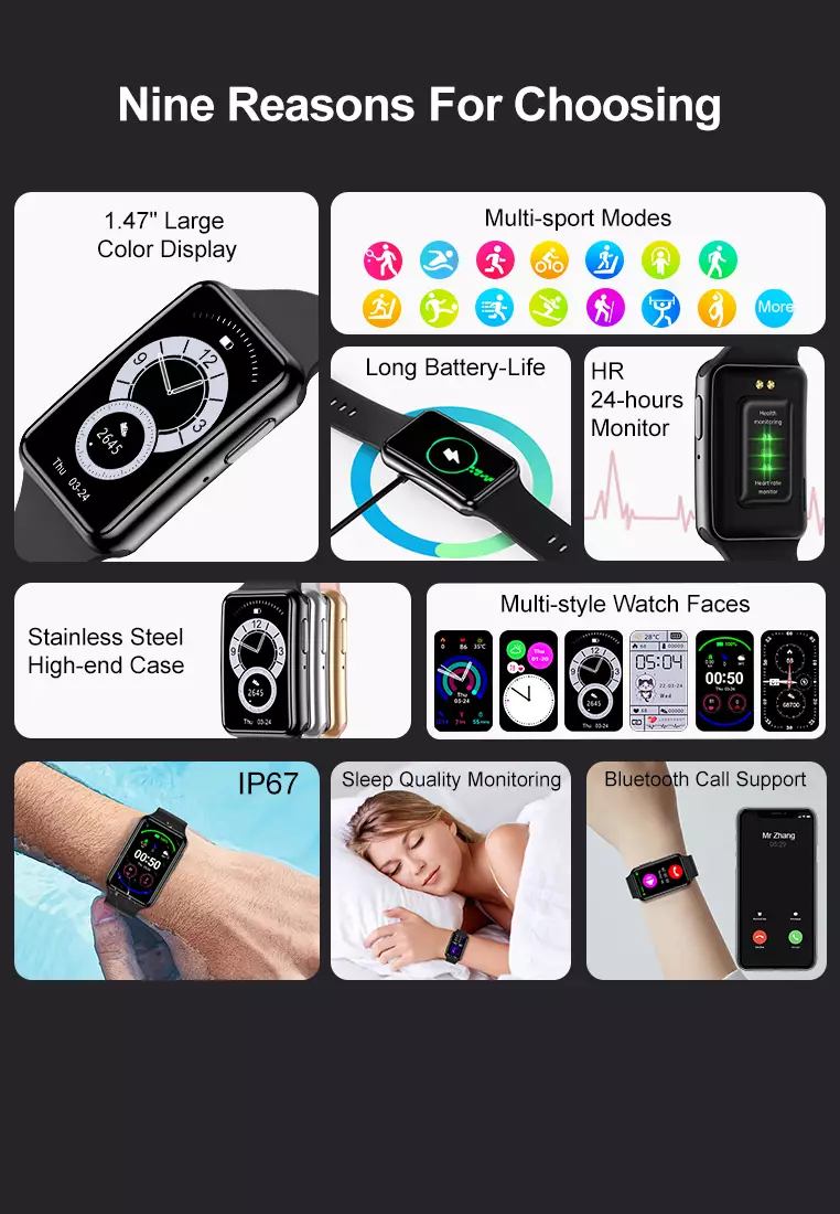 SmartBand C6Plus SmartWatch Layar Terang 1.47'' Bluetooth Multi-Sport Fitness Tracker Jam Pintar grey