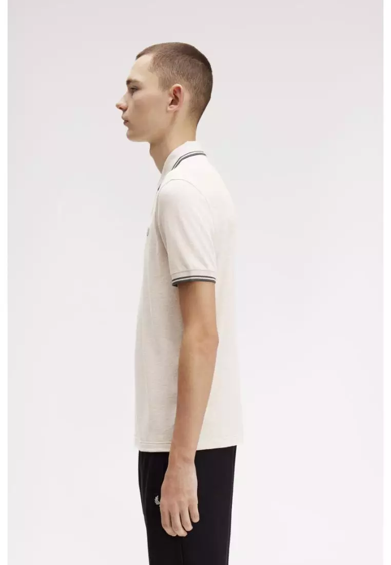 Fred Perry M3600 Twin Tipped Fred Perry Shirt (Porridge Marl / Anchor Grey / Anchor Grey）