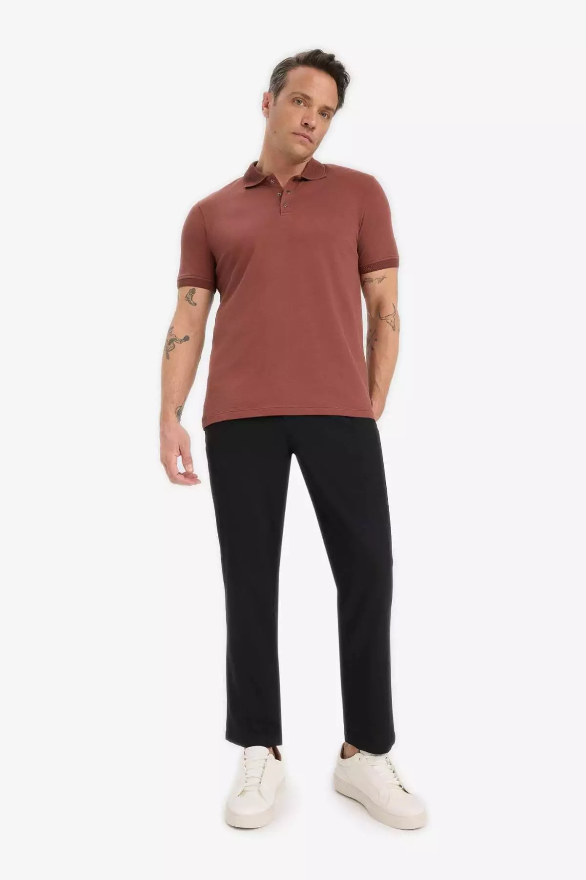 Slim Fit Slim Fit Polo Neck Short Sleeve Textured Basic Solid T-Shirt T5259Az25Sm