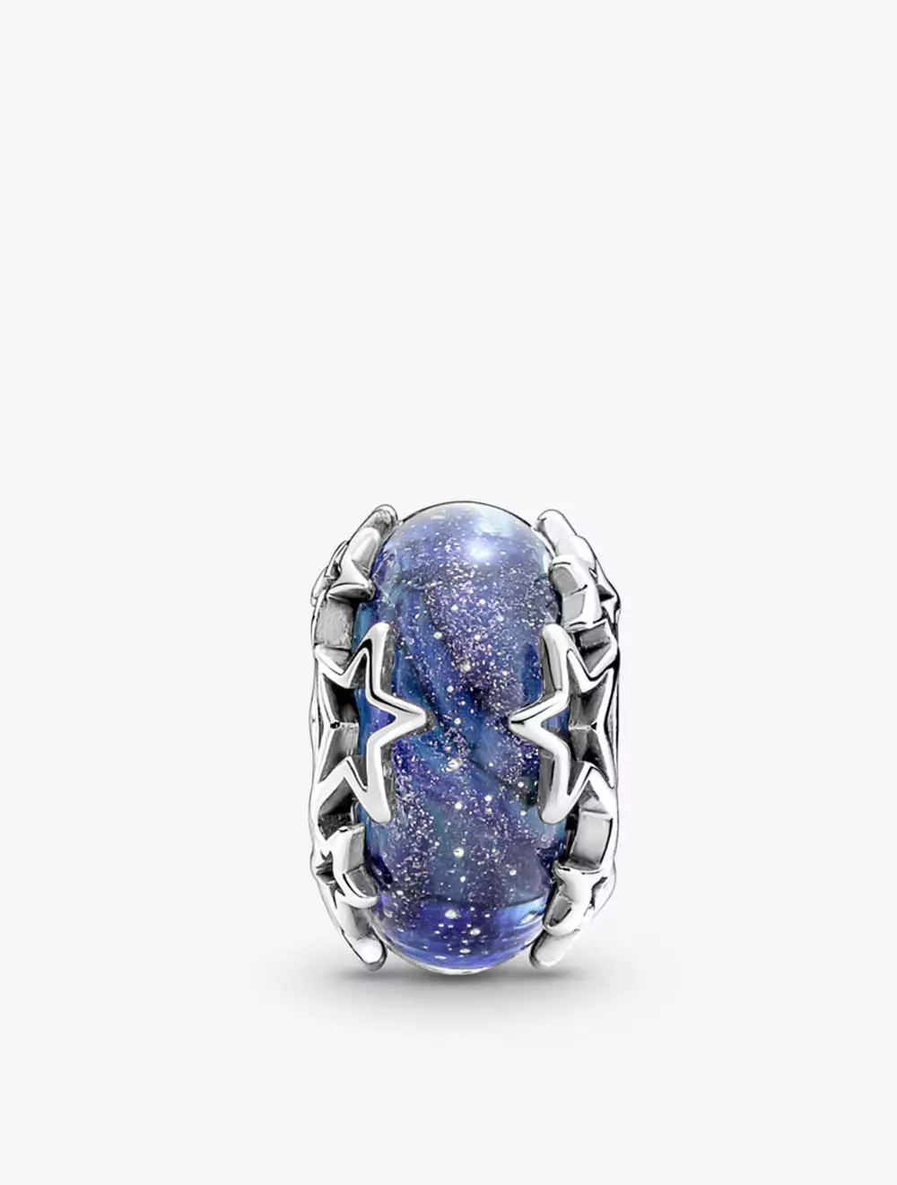 Sterling silver charm with galaxy glittery blue Murano glass