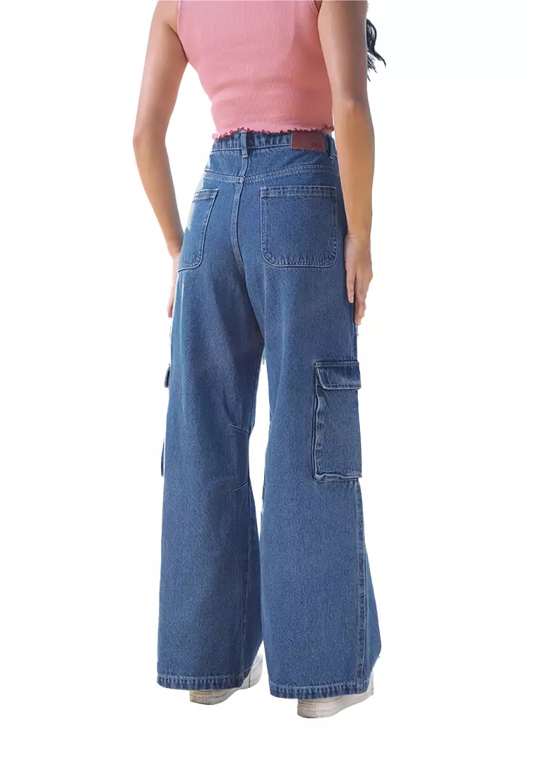 High Rise Wide Cargo Denim Jeans