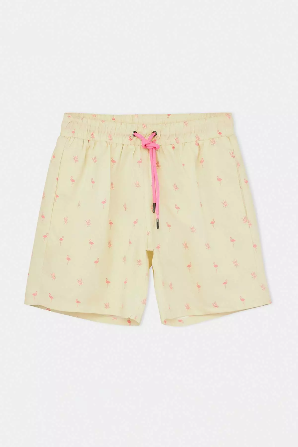 Yellow Tropical Printed Standard Size Swimwear Swim Shorts Tmnss21Ds0021