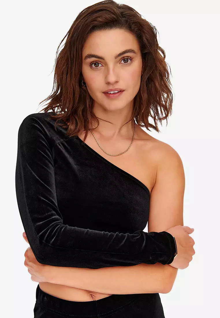 One shoulder velvet sale top