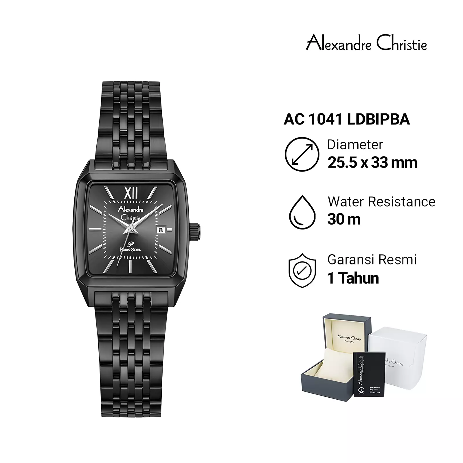 Alexandre Christie Primo Steel - Jam Tangan Couple Pria Wanita - Black - Stainless Steel - 1041 MLDBIPBA