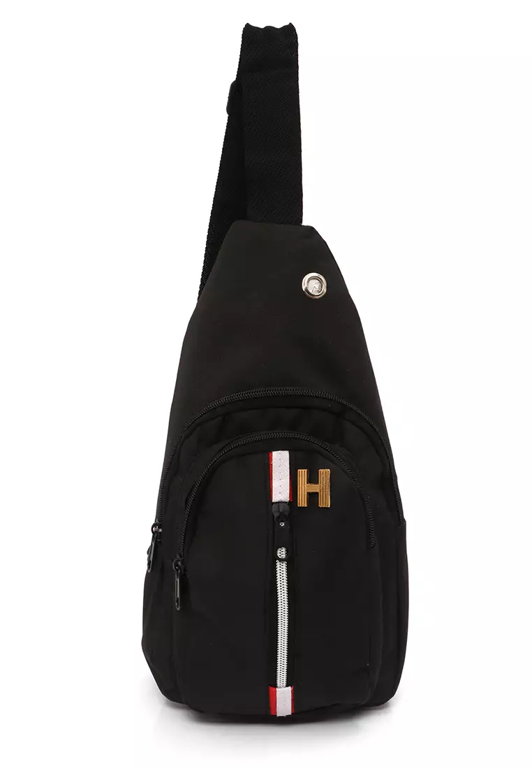 Roger Slingbag Casual Pria Desain Simple Large Storage Material Canvas ORIGINAL - Black