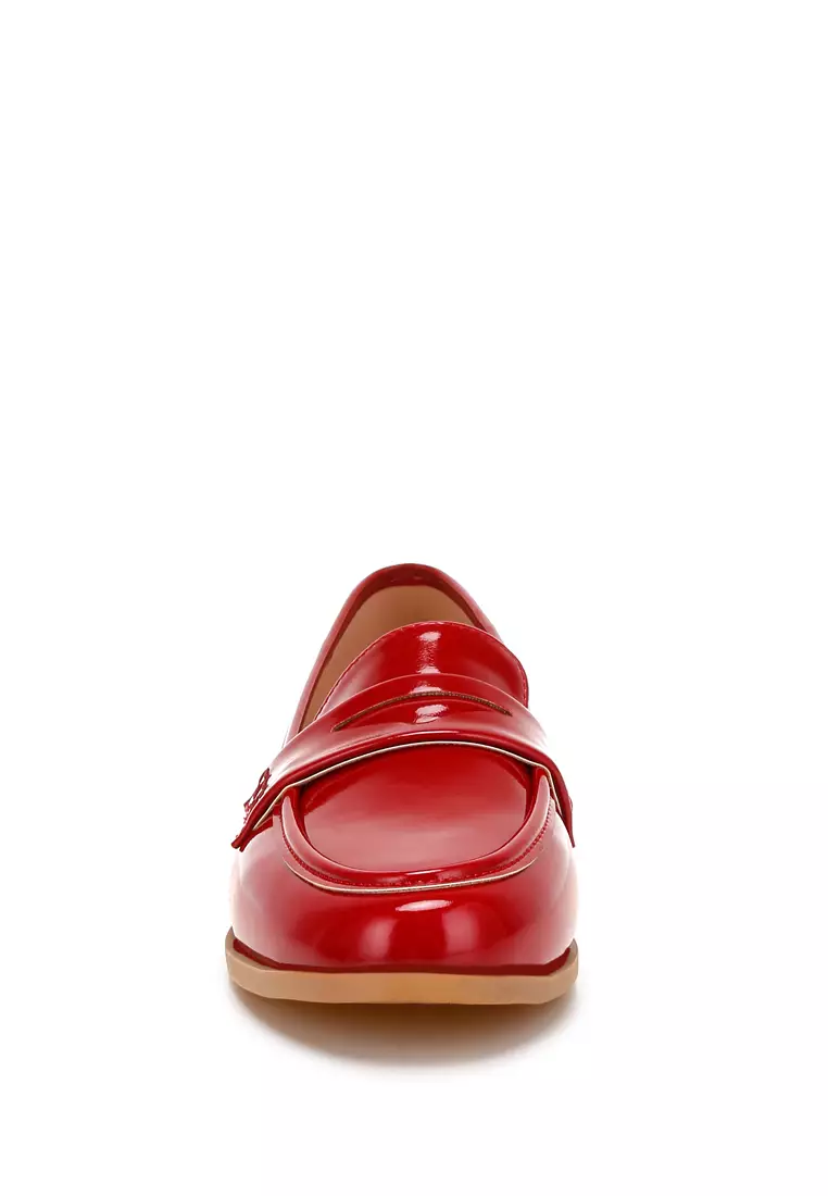Penny Strap Detail Loafers in Red