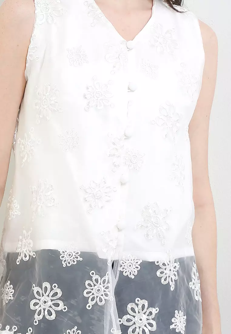 Sleeveless Inner Top Atasan Wanita Batik Binar Spesial JFW Collection Erena White [Tanpa Setelan]