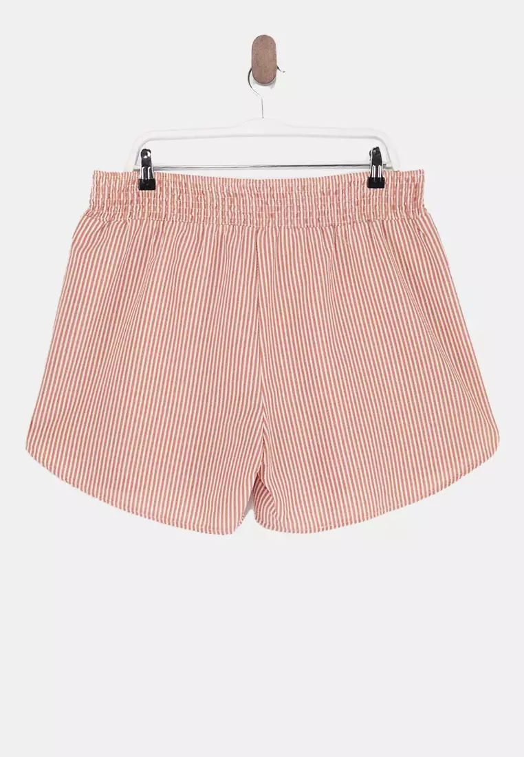Beachwear Salmon Striped Seersucker Textured Fabric Plus Size Beach Shorts Tbbss26Ap00007